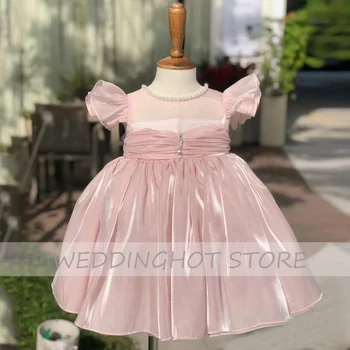 Organza Pink Flower Girl Dresses 2022 New Baby Christmas Puff Party Prom Gowns Bead Children 1 Rođendan Dress haljina za djevojčice