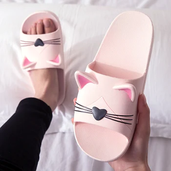 Cipele Oraqwlj za žene ljetne papuče i sandale za kupanje japanke s crtani mačkama s debljim dnom Komforan par slatka cipele Plaža coaster
