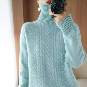 2021 jesenski modni novi pulover s visokim ulivni žena klasicni pletene kašmir džemper однотонный s dugim rukavima spustu top zima