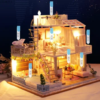 Upoznajte nas Malo Vremena Kuća Lutaka DIY Drvena Kućica za lutke Skupština Model Građevinske Setove Minijaturni Namještaj Led Svjetiljka Igračke Ručni Rad