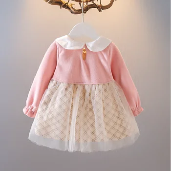 Jesenje slatka haljina za djevojčice 2021 proljeće-jesen modni odjeća za djevojčice 1-4 godina, Čipkan haljina princeze za djevojčice