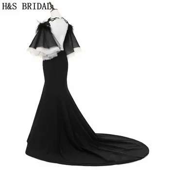 H&S Vjenčanja večernjoj haljini od prozirne vrat Sirena Večernje haljine kratkih rukava večernje haljine s dugim leđima večernja haljina vestido longo