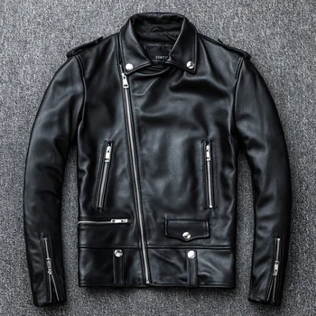 Proljetna klasična jakna Perfecto od prave kože Moto jakne Muške novi zeland kožuh Muške crne kapute Tanko odijelo