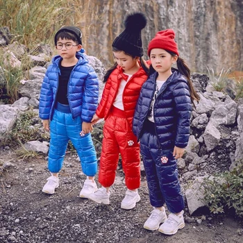 Običan setove dječje odjeće za Zimske jakne za djevojčice i dječake, Hlače, odijela od pamuka s perjem, Dječje odjeće za djecu od 1-5 godina