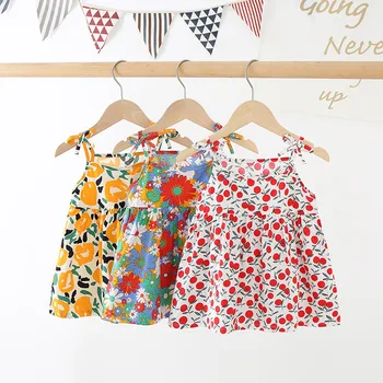 Haljina za djevojčice Ljeto 2022 Dječja haljina bez rukava s cvjetnim ispis Slatka Haljina Dječja odjeća