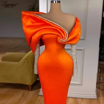 Dva Dizajna 2022 Narančaste Haljine Prekrasne i elegantne večernje haljine Sirena s dugim rukavima, ukrašeni šljokicama i perlicama, ženske haljine za zabave