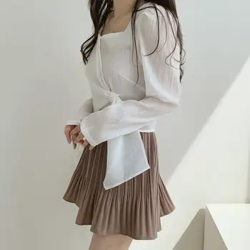 Ženske bluze Korejski Francuski šik stil Jesen jednostavne besplatne univerzalne skraćene top s trga ovratnik Moderan ženski monotono odjeća Blusas