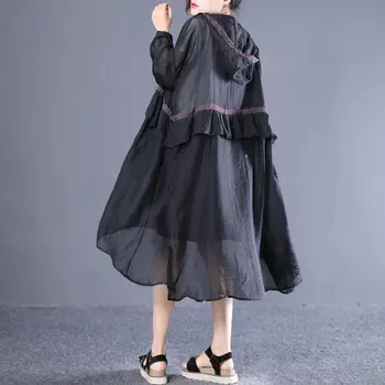 Ženska ljetna ветровка velike veličine 2021 Odjeća u korejskom stilu, Slobodna, srednje dužine, s volanima, s kapuljačom, tanki kaput, L14