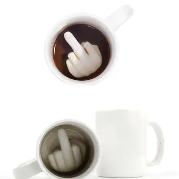 Stakleno keramička Krigla Kreativni Dizajn Bijela Srednji Prst Stil Novo Miješanje Zabavne Pivo Dovoljan kapacitet Čaša za Vodu Šalica za Kavu s mlijekom