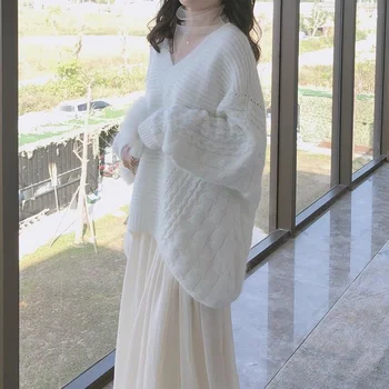 2022 Proljeće Rukava šišmiš Ženske pleteni puloveri Ženski kašmir veste s V-izrez Ženske Svakodnevne korejski ženske джемпера