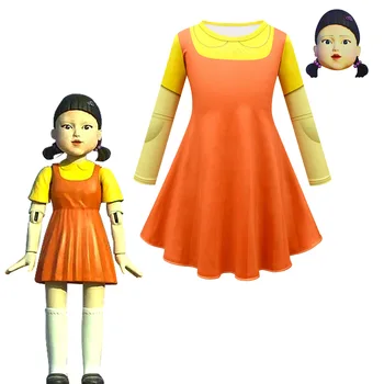 2021 Lignja Igra Robot Star Doll Cosplay Žuto Odijelo djevojčica Najstrašniji kostim za Noć vještica za djecu Haljine za djevojčice подростковое haljina