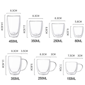 Bistra otporna Staklena čaša s dvostrukim stijenkama Kava, Mlijeko, Viski, Čaj, Pivo Čaše, Kreativan Koktel, Votka, Bubalo, Posuđe za piće, Novi