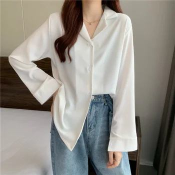 2021 novi hit prodaja ženske majice korejski moda bluzu dugih rukava svakodnevni ženska radna košulja na zakopčane žene bijela bluza BAy721