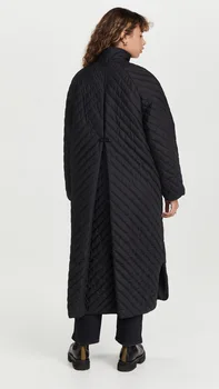 2021 Zimsko crni dugi kaput na zatvarač sa pamučnom postavom u kavez, хлопковая jakna, kaput sa pamučnom postavom Za žene
