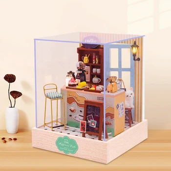 Drveni Maleni Kuće Diy Minijaturni lutkine Kit Kutija Kazališna Skupština Model Roombox Namještaj Za Lutke Kuće za Božićne Darove Dječje igračke
