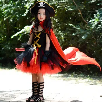 Nova Moda Pirati Cosplay Dječje Haljine-paketi za djevojčice sa šeširom Накидка Pirati Odjeveni u crnu odjeću za djecu za djevojke Cosplay