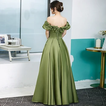 Zelena mrlja Haljina za prom Duge Seksualne s otvorenim ramenima Princeza Dužine do poda Ženske večernje haljine džep