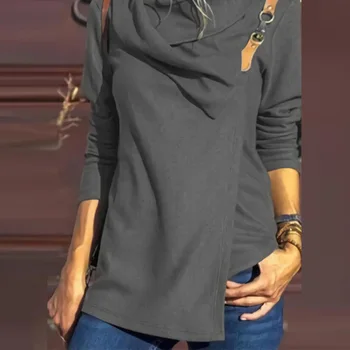 Jesen je Za žene s okruglog izreza monotono bluza Elegantna dama sa dugim rukavima nepravilnog Top Majice Svakodnevno Femme Tanki pulover Ulica odjeća Blusa 3XL