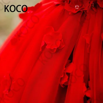 JONANY Ukusna crvena haljina Princeze s cvjetnim uzorkom za djevojčice, Loptu haljina s aplikacija, Smještaj za haljinu za rođendan, Dječja haljina za Prvu pričest