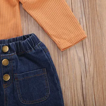 SUNSIOM Modna odjeća za djevojčice Pletene top s otvorenim ramenima + traper hlače spaljene Odjeće Dječje jesen odjeća od 2 do 8 godina