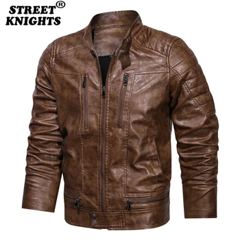 2021 Nova muška odjeća Бомбер Vintage Jesen Crna Umjetna koža Svakodnevni jakna Slim Fit Moto biciklistički kaput, Izmjenjivi poklopac