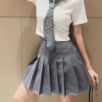 Kawai jednobojnu jk uniforma odijelo polo-neck godišnji korejski moda uredan stil tanka jakna s kravatom + плиссированная suknja odijelo-dvojka