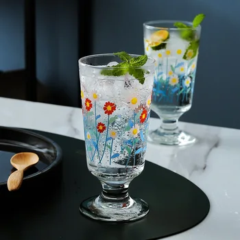 280 ml 9,5 grama Korejski Stil Tratinčica s cvjetnim ispis Čaše za vino Čaša Vode Sok Mlijeko Čaša za Piće