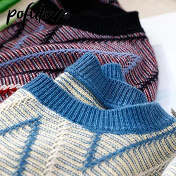 Ženski džemper Жаккардовый pulover okruglog izreza i dijamant u kavez Retro Dres Korejski Slobodan Top Trend Džemper Jesen i zima