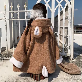Ženska jakna Japan djevojka zec uši kaput od krzna janje ženska jesen zima novi негабаритный baršunasti besplatan topli pamuk džemper sa kapuljačom