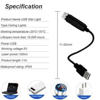 USB Led Krov Automobila Star Svjetlo u Unutrašnjosti LED Strop Nebo Za Vozila Laserska Atmosfera Oko Projektor Ukras Noćni kuće
