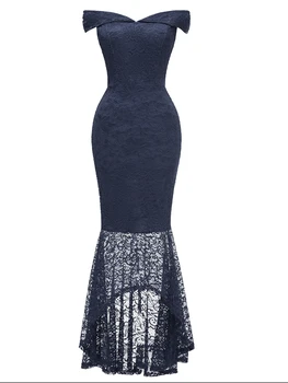 S otvorenim ramenima V-izrez u obliku čipke, večernje haljine i Asimetrična duge koktel haljina s mirisom Tamno plava Bordo i ljubičasta Donje moderan haljinu