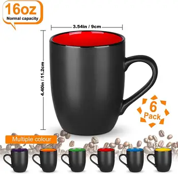 16 Unci Keramičke Šalice za Kavu Crnci Velike Kava Mugs Restoran za Kavu, Čaj, Cappuccino Kakao Pahuljice Mat Crna Izvana