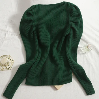 Elastični pletene džemper sa zelenim rukavima ženski puloveri 2021 jesen zima novi однотонный pulover tanak vrh ženske skakači vintage