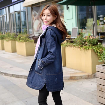 Korejski zimske ženske parkovi srednje dužine Ženske plave traper jakne s kapuljačom Debeli plus, pamuk kaput s dugim rukavima odjeća OL S-3XL