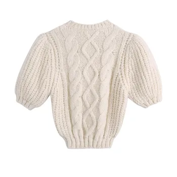 Evfer Ženska moda 2021 Za Uže, uže Bijela kratak džemper za djevojčice Povremeni Kratki rukav sa zelenim rukavima Tanke pletene pulover s elastičan struk