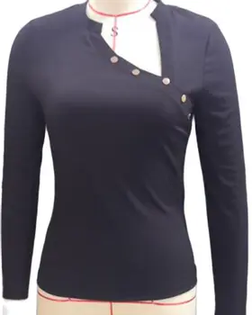 Jesenski нерегулярная majica s V-izrez i zakovice na zakopčane, ženski top, proljeće majica Harajuku dugi rukav, crna обтягивающая bluza Blusas