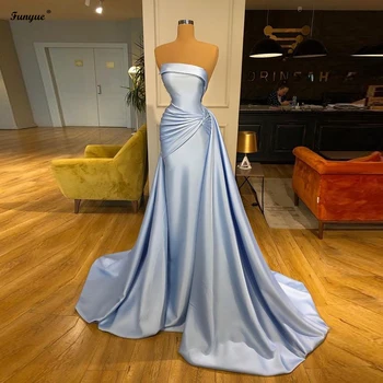 Pravi sliku Bez naramenica Sirena Haljine za maturalne Duge Abendkleider Dubai Večernja haljina s naborima Атласное donje večernja haljina 2021