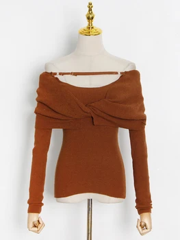 TWOTWINSTYLE montažni rez Pletene džemper za žene s urezima лодочкой dugi rukav однотонный tanki pulover Ženski korejski modni stil odijevanja