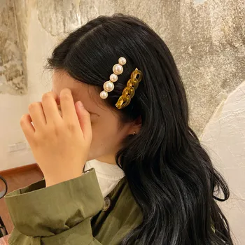 Korejski moda Imitacija bisera Kopče za kosu Ženske Berba akril kopče za kosu s lancem za djevojčice Pribor za kosu Darove 2020 Nova moda