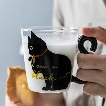 250 ML Slatka Mačka Lapa Staklena Čaša Crtani Kreativni Kawai Čajne Šalice Mlijeka Espresso Kava Mugs staklarija Mačji Rep Čelik Žlica Novi