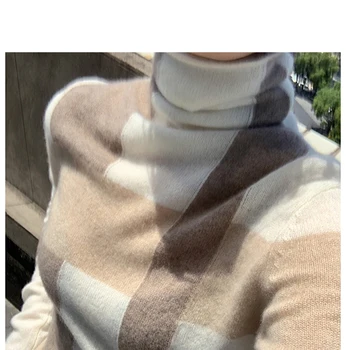 Novi kašmir džemper za žene s visokim воротом, pogodan u boji pulover od čiste vune, Trendi plus veličina, tople pletene spustu