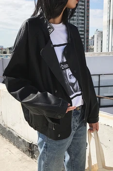 Ailegogo Ženska kratka jakna od umjetne kože u stilu punk, tanka jakna zip od umjetne kože, kaput, ženska однобортная мотоциклетная kožna odjeća