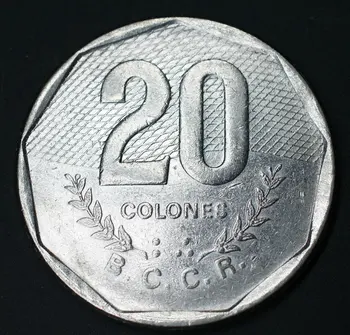 Kostarika 20 Colones Kovanice Amerike Originalna Rijetke Kovanice Spomen-Izdanje Trenutno
