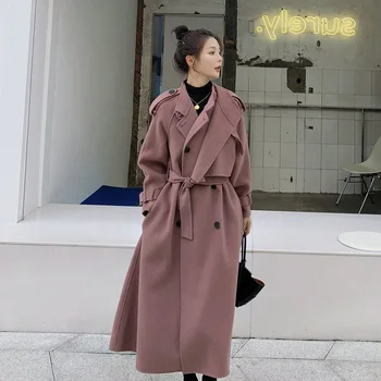 2021 Zimske Berba ženski vuneni kaput s dugim rukavima Modne ženske debeli elegantne ulične kaput velike veličine Moderan dugo mornarska jakna