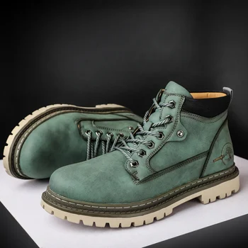 2021 Zelene zimske muške cipele kvalitetne Kožne čizme do Gospodo toplo krzno zimske čizme Противоизносная radna obuća Muška moto čizme