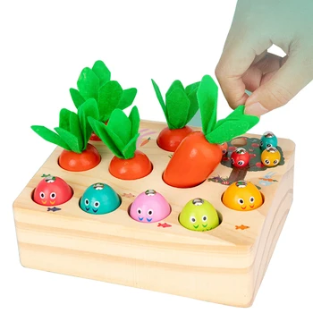 Drvene Igračke Montessori Dječji Set Igračaka Izvlačenje Mrkve Oblik Odgovarajuću Veličinu Znanje Montessori Edukativne Igračke Za Djecu