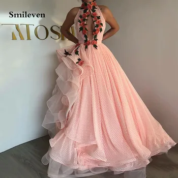 Večernje haljine Smileven s ružičastim točkama Tulel, Bujna haljine za maturalne s visokim cutaway, s 3D bojama, Kata večernjim večernja haljina 2022