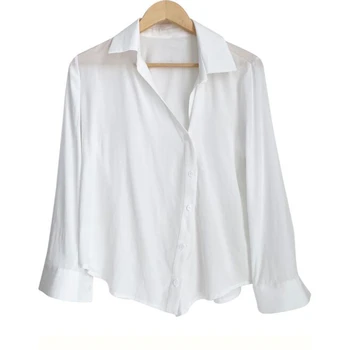 Colorfaith Novi 2021 Za žene Proljeće i Jesen Bluze Košulje Soild Vintage Elegantan nepravilnog Office ženske modne kratke majice BL3129