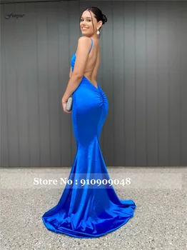 Funyue Seksi maturalne haljine Sirena s otvorenim leđima 2022 Novi Kraljevski plave jednostavne satin večernje haljine za zabave, sa dugim бретельками
