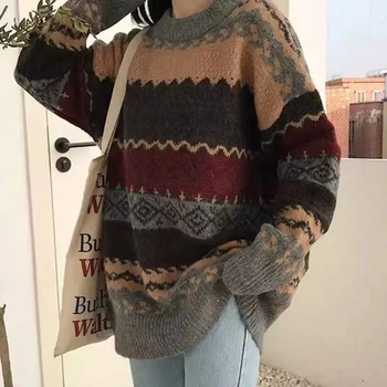JMPRS pulover Ženski džemper i Starinski Slobodan dan-to-dan Geometrijski Klasicni Lijeni ženski Харадзюку Korejski stil pletene kardigan Ulzzang Šik top